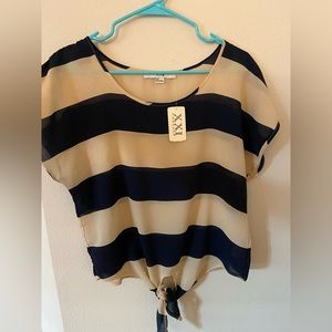 NWT Navy and Cream Striped Tie Top